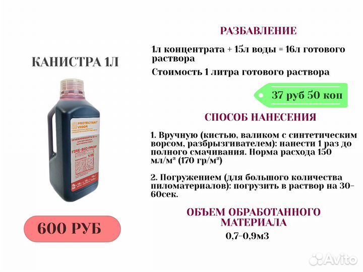 Огнебиозащита для дерева пропитка концентрат 1л