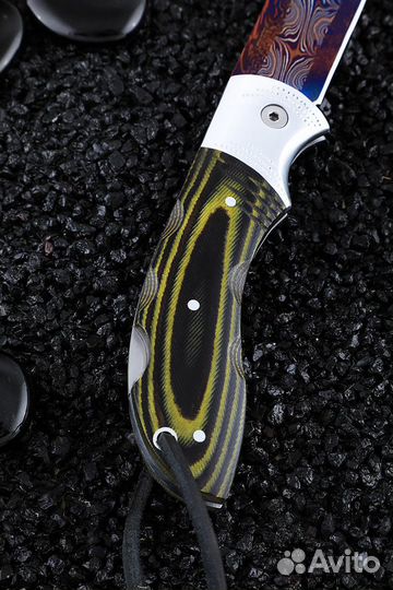 Нож складной Филин дамаск торцевой с воронением на
