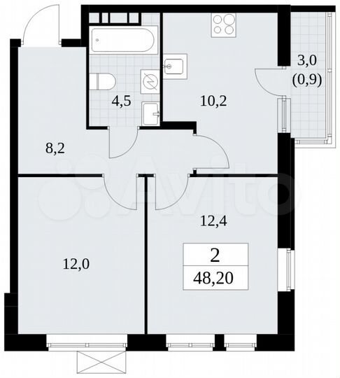 2-к. квартира, 48,2 м², 13/18 эт.