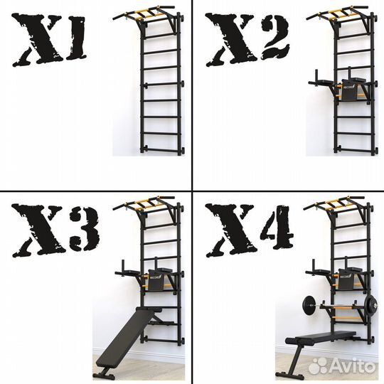 Шведская стенка Рекорд X3 без опоры на пол, черная