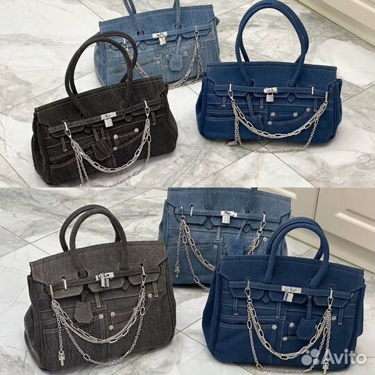 Сумка джинсовая женская стиль Hermes Birkin 35