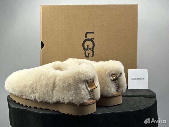 Меховые тапочки UGG Hailey Fluff Slippers Natural