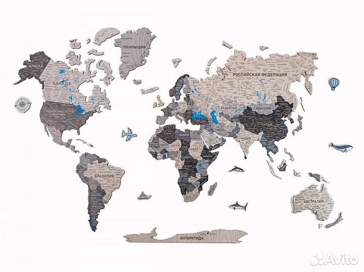 Деревянная карта мира из дерева, Владимир