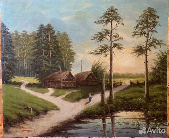 Станинная, антикварная картина холст масло