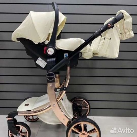 Детская коляска Luxmom 608 Экокожа 3в1 бежевый