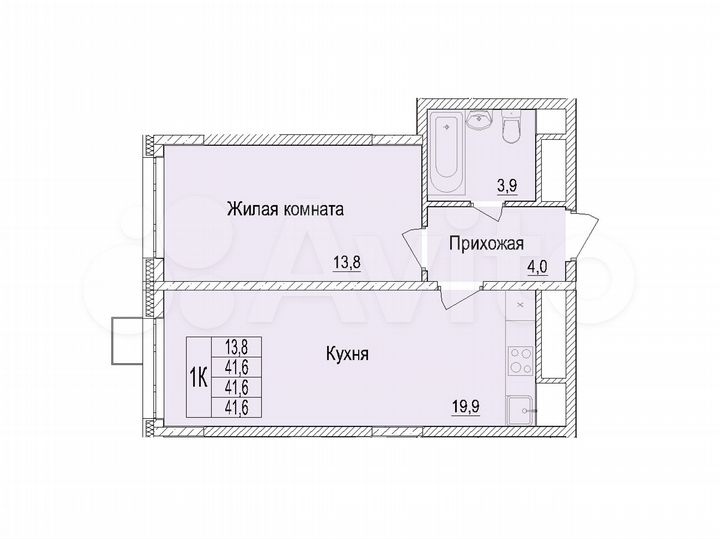 1-к. квартира, 41,6 м², 14/25 эт.