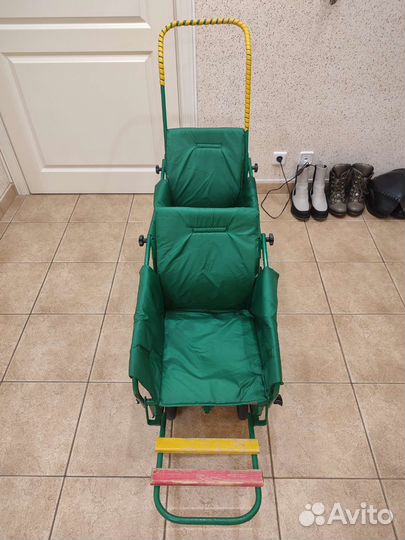 Санки двухместные с колесами