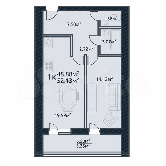 1-к. квартира, 52,1 м², 8/10 эт.