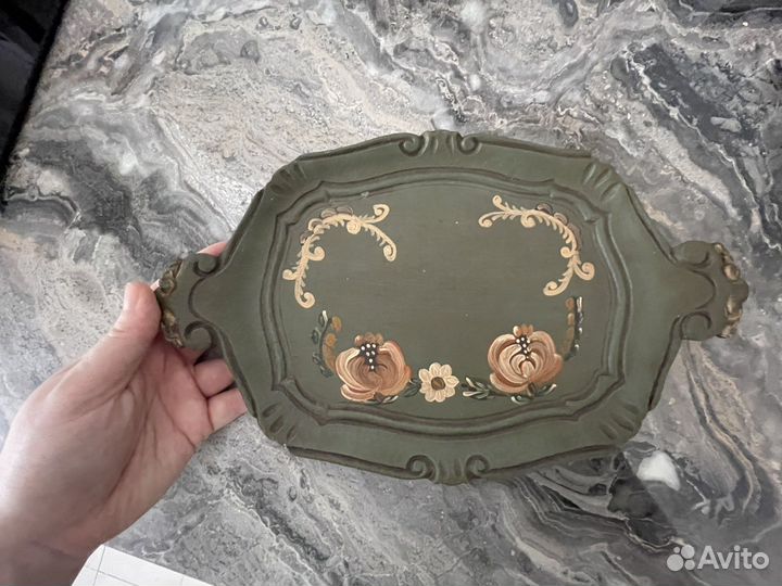 Винтажный флорентийский деревянный поднос