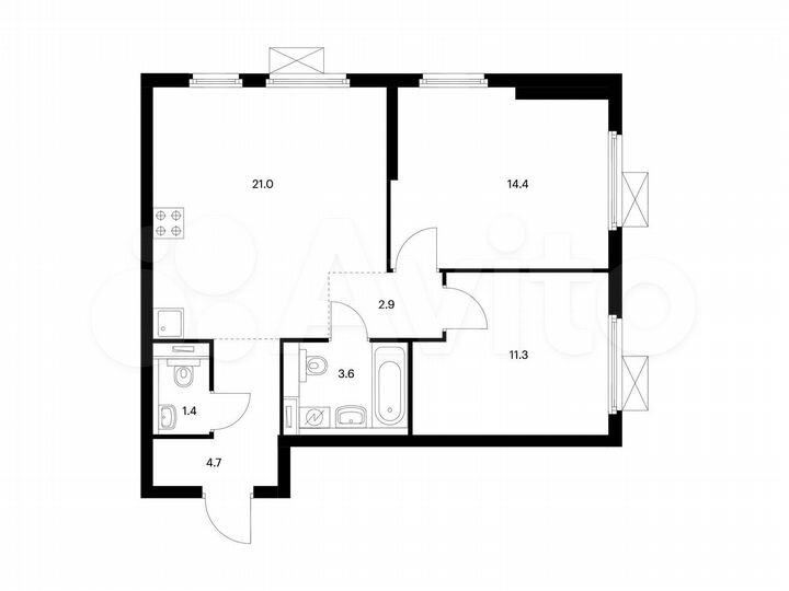 2-к. квартира, 59,3 м², 23/33 эт.