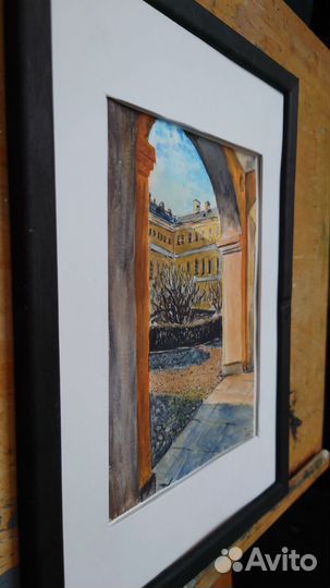 Картина Питерский двор 21х15 акварелью дом Пушкина