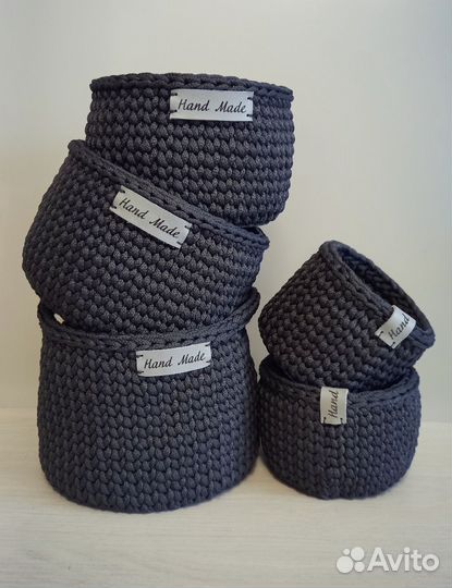 Набор вязанных корзин. Ручная работа