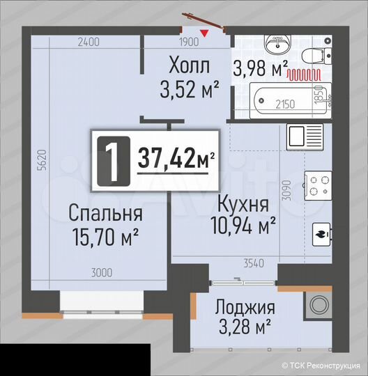 1-к. квартира, 37,4 м², 6/10 эт.