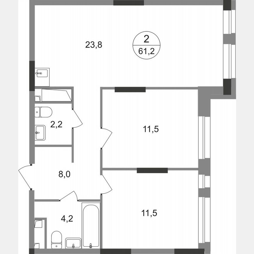 2-к. квартира, 61,2 м², 9/19 эт.