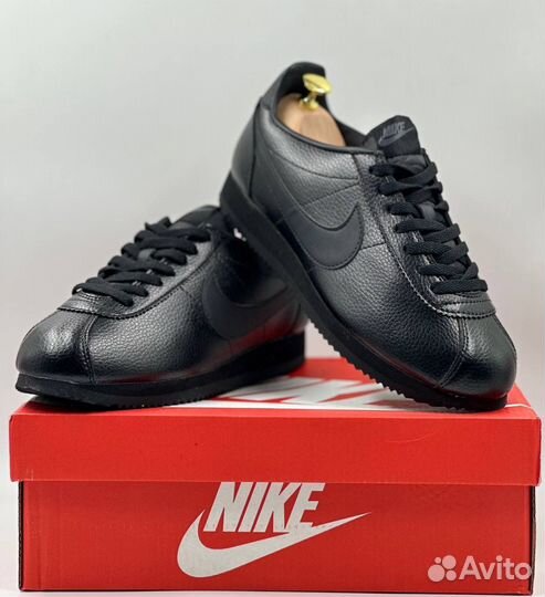 Кроссовки Nike Cortez черные кожаные