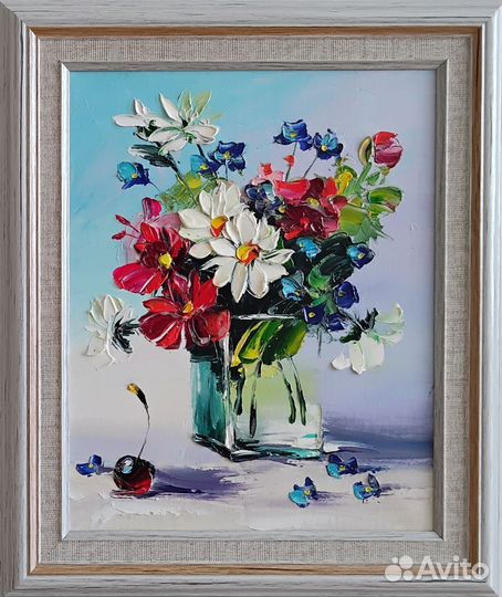 Картина холст масло 30*24 букет цветы