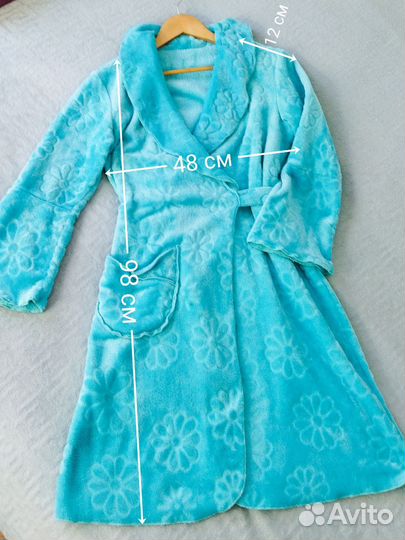Халат 48 50 размер домашний с поясом голубой