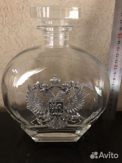 Набор для виски 6 стаканов и графин с гербами РФ