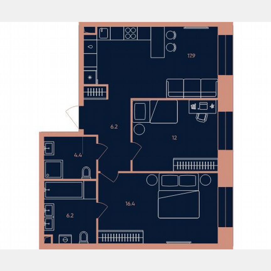 2-к. квартира, 63,1 м², 24/32 эт.