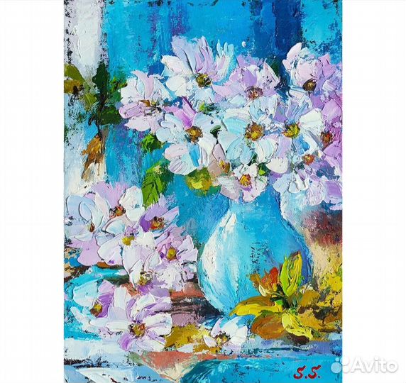 Картина маслом в раме Цветы Текстурная Розы