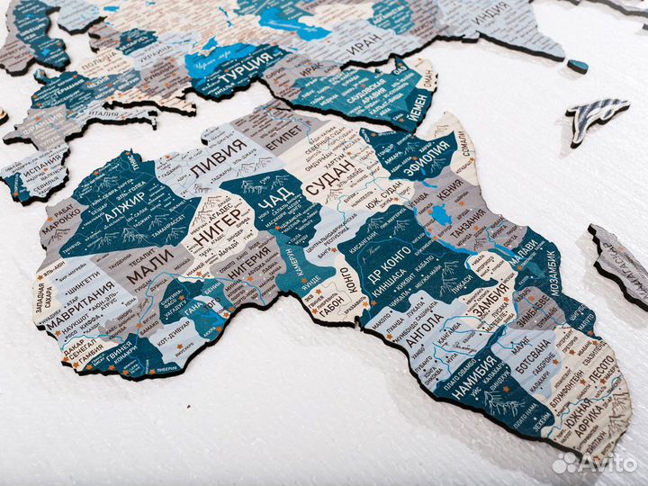 Деревянная карта мира из дерева настенная, Орехово