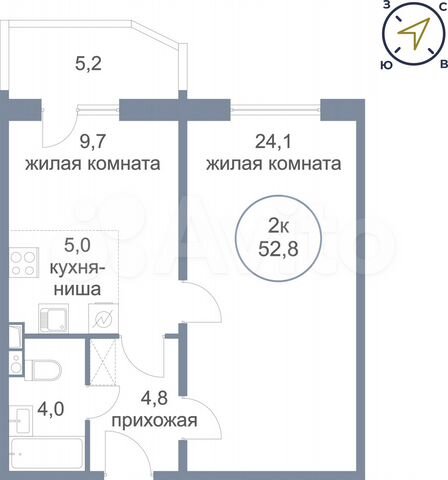2-к. квартира, 52,8 м², 4/4 эт.
