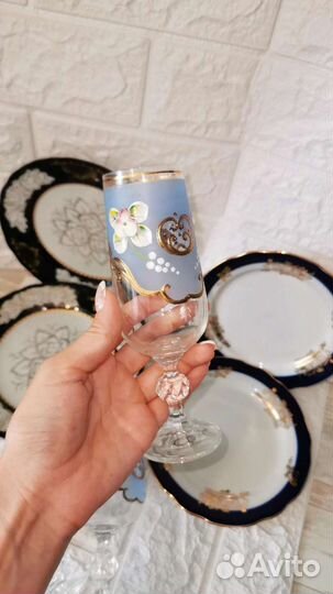 Тарелка, бокалы, фруктница