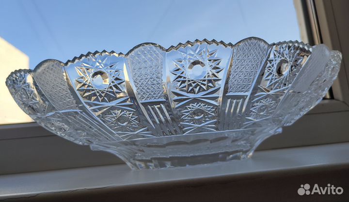 Большая хрустальная ваза ладья СССР