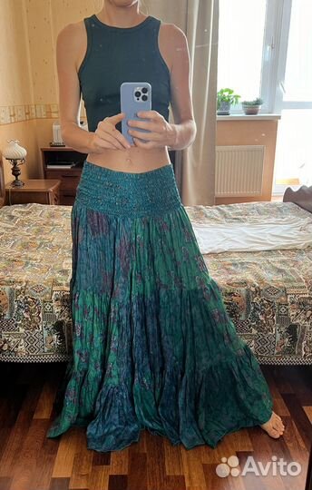 Юбка шелковая зелено-синяя, Индия