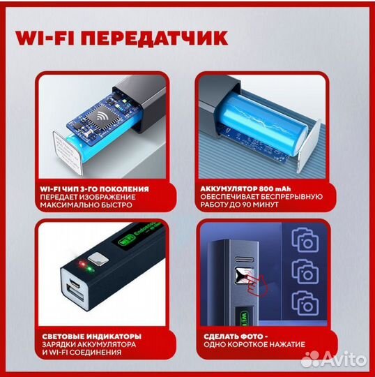 Эндоскоп для смартфона wifi 1200p