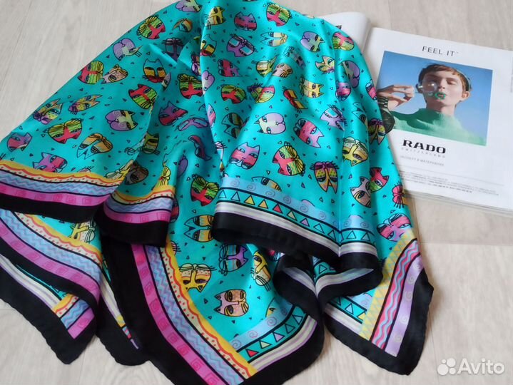 Бирюзовый Шелковый платок новый