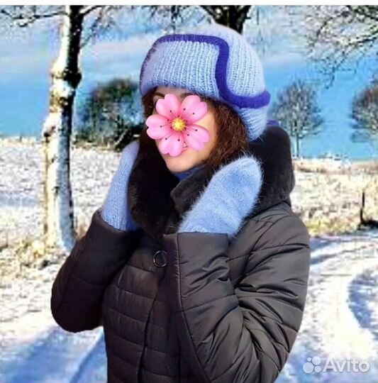 Шапка+манишка+варежки