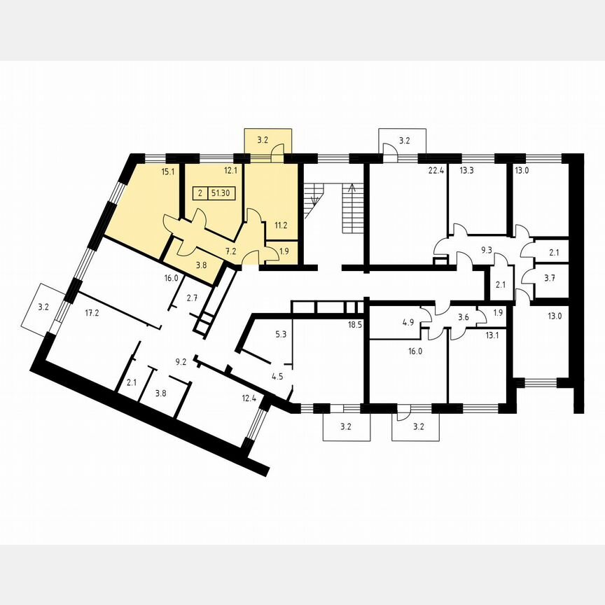2-к. квартира, 51,3 м², 3/3 эт.