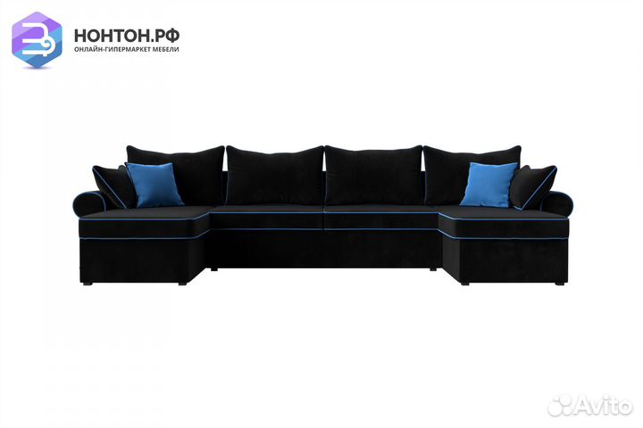 Диван п-образный еврокнижка Элис черно-голубой