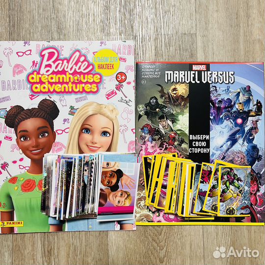 Наклейки panini Barbie и Marvel Versus