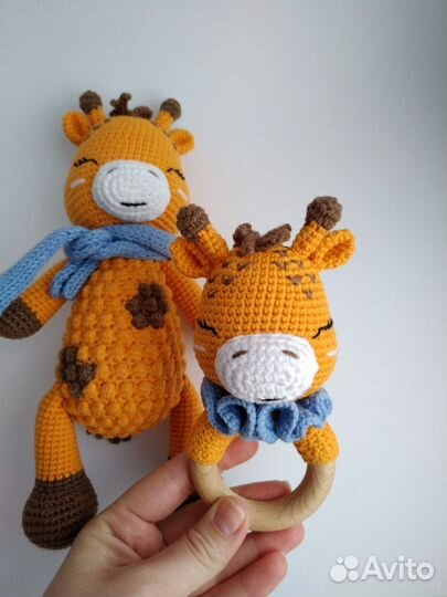 Вязаные игрушки ручной работы, жираф, погремушка