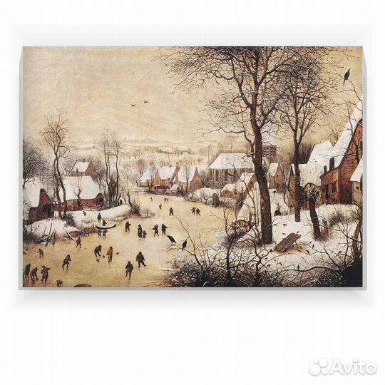 Картина-Зимний пейзаж с катающимися на коньках
