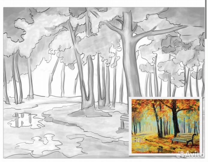 Холст на картоне с контуром хлопок