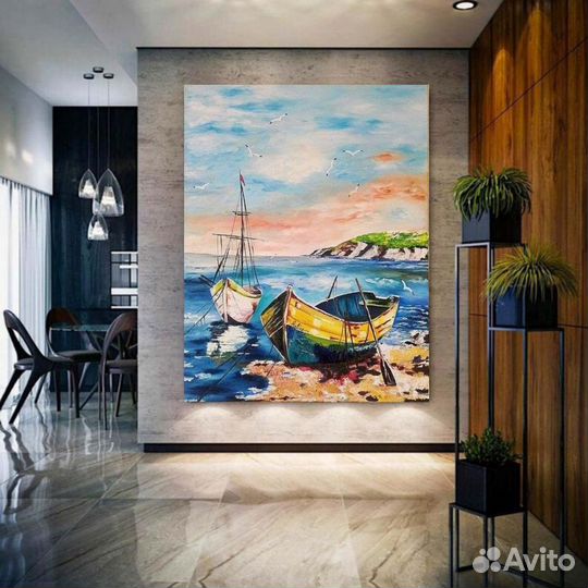 Интерьерная картина маслом Лодка на берегу моря