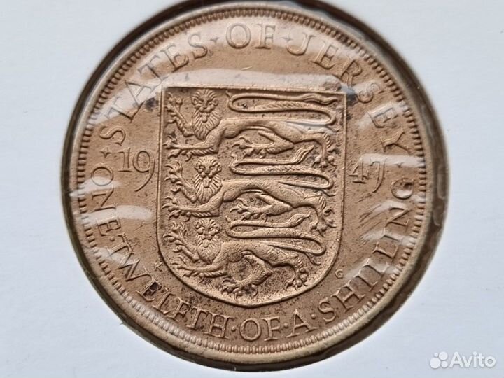 Монета 1/12 шиллинга 1947 год Джерси