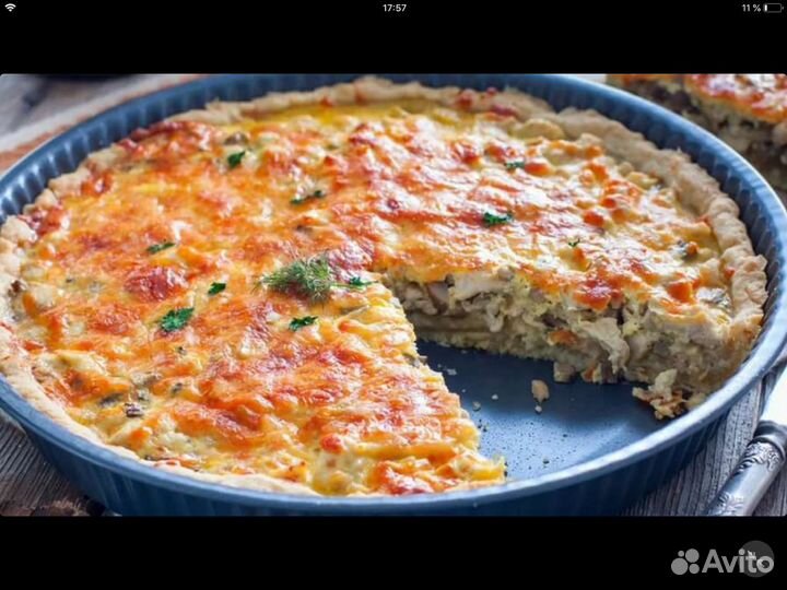 Пирог открытый «Киш Лорен» с курицей и грибами