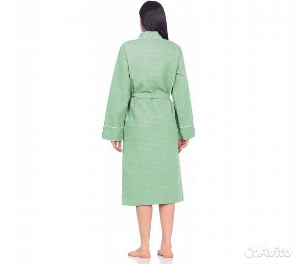 Халат вафельный Home One с кантом фисташка 46
