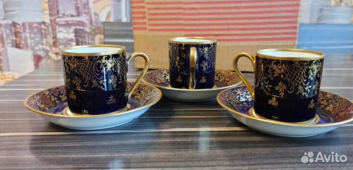 Кофейная пара, ГДР, Reichenbach, кобальт 6 штук