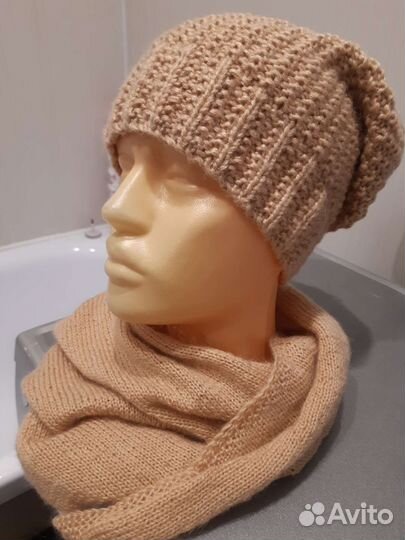 Шапка и бактус шерсть с ангорой
