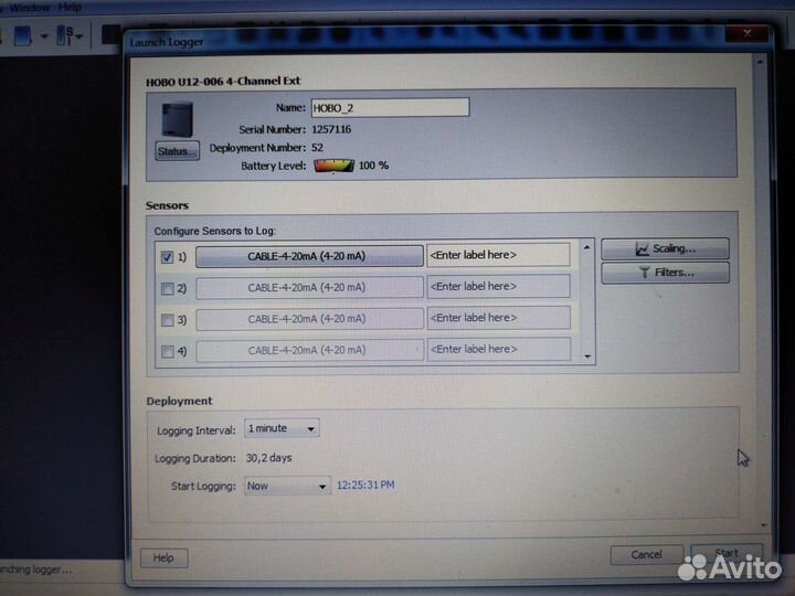 Логгер 4-х канал. hobo U12-006