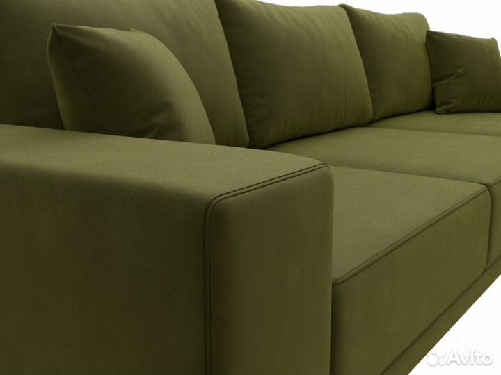 Диван угловой Льюес правый, микровельвет, зеленый