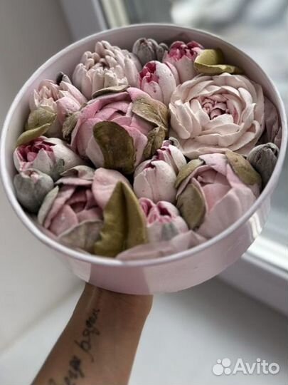 Зефирные пионы, съедобный букет, букет из зефира