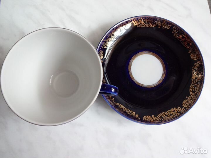 Чайная пара кобальт и позолота лфз