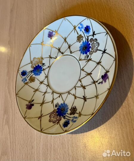 Чайная пара лфз золотая сетка голубые васильки