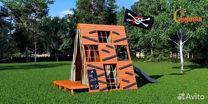 Детский спортивный комплекс с крышей для дачи